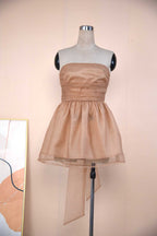 Tube Top Lace Dress With Back Bow-knot Summer Fashion Temperament Mesh Stitching Off-neck Short Skirt