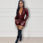 Fashion Pleated High-elasticity Leather Jumpsuit