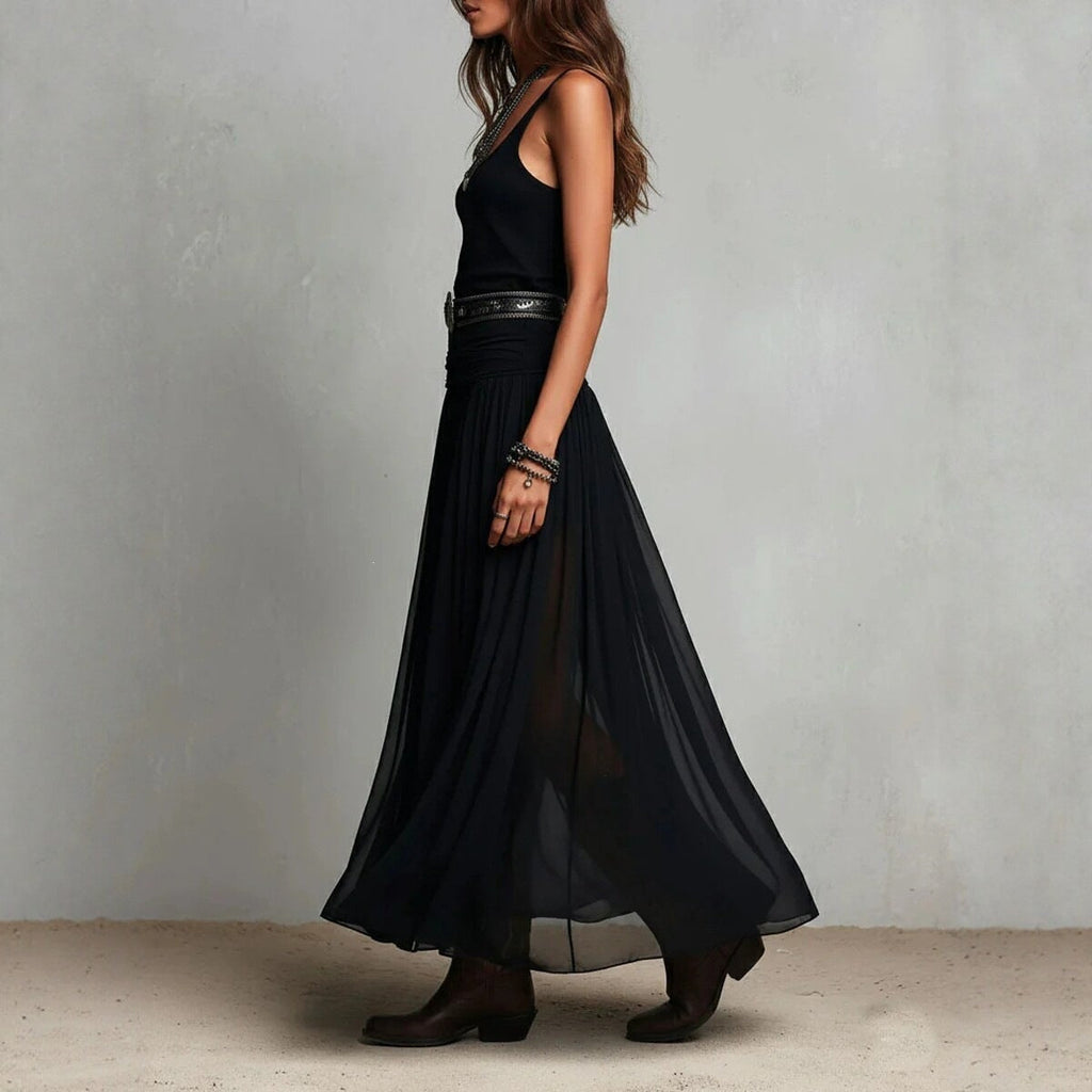 European And American-style Black Strap Long Dress
