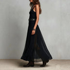 European And American-style Black Strap Long Dress