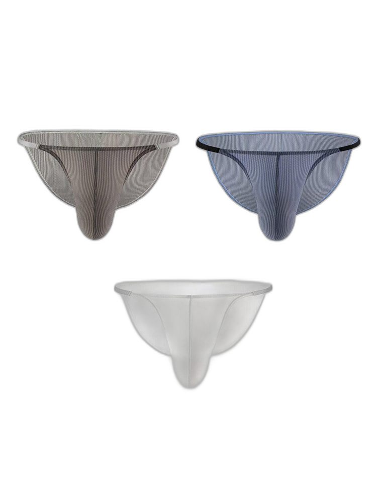 3 Pack Men's Low Rise Striped Camisole Briefs with Raised Pockets