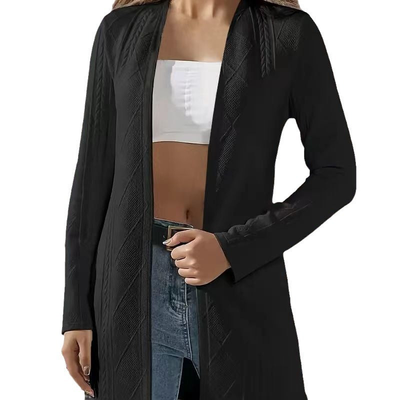 Women's Solid-color Textured Long-sleeve Cardigan Jacket