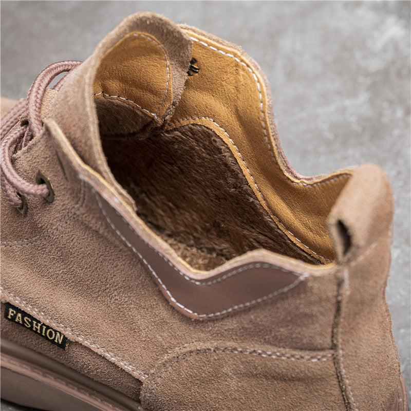 V-shaped meat powder leather boots