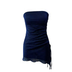 Ins Tube Top Dress With Drawstring Design Summer Backless Dresses For Women Party Club Clothing