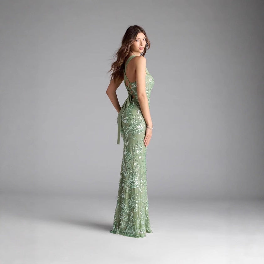 Fashionable Sexy Strapless Backless High-Slit Celebrity Dress
