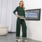 Women's Versatile Crew-neck Jacquard Top And Wide-leg Trousers Set