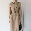Lapel Double Breasted Nipped Waist Straight Over-the-Knee Mid-Length Trench Coat