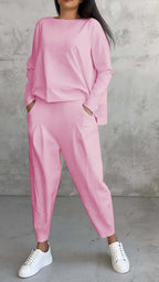 Women's Irregular Suit Long-sleeved Round Neck Top And Loose Harem Pants With Pockets Ins Fashion Trousers Set Women's Clothing