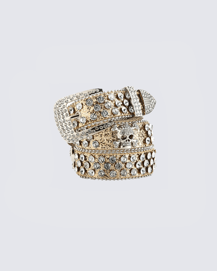 Rhinestone Skull Belt with Studded Edge – Statement Accessory