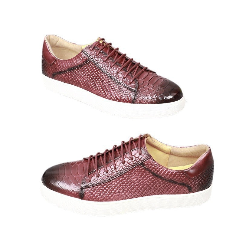 Lace-up Embossed Flat Casual Leather Shoes For Men