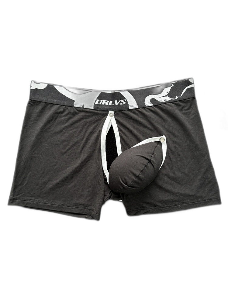 Men's Detachable Pouch Easy-Access Open Fly Modal Split-Crotch Boxers Briefs