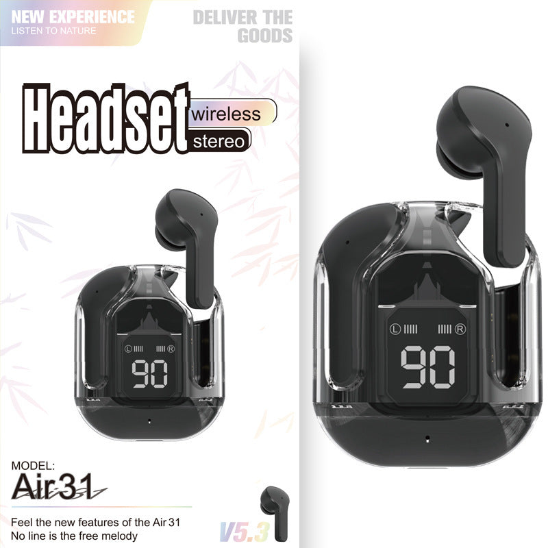 Premium Mini Transparent Wireless Earbuds - Bluetooth 5.3 ENC Noise Cancelling Headphones with Digital Display