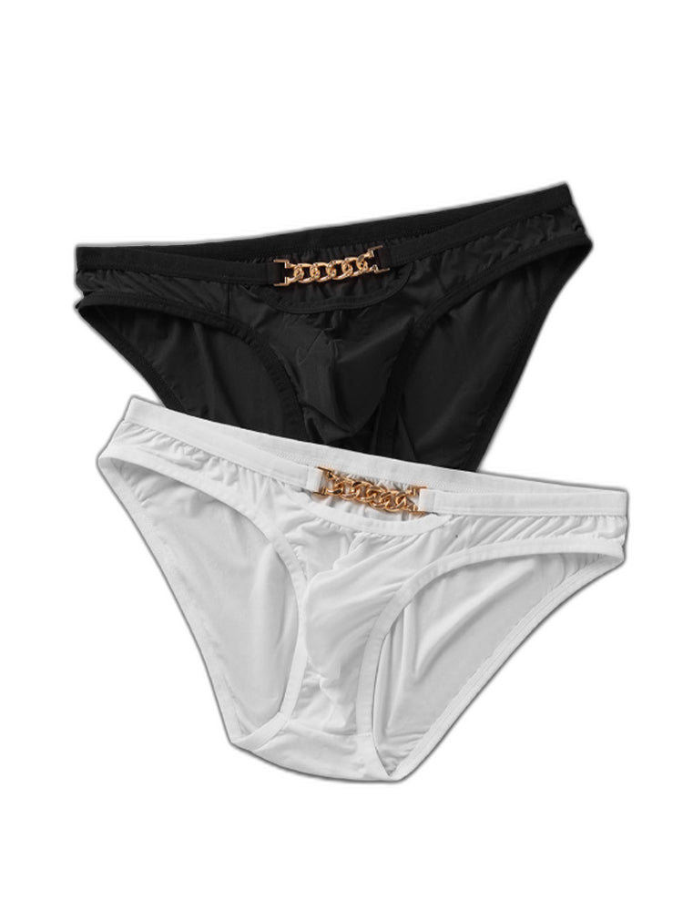 2 Pack Men's U-Pouch Design Metal-Clasp Thin Briefs
