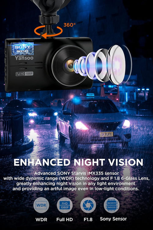 1080P Dual Dash Cam  Front & Rear Car Camera with Night Vision & G-Sensor