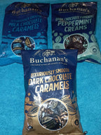 SCOTTISH CONFECTIONARY : BUCHANAN'S MILK CARAMELS, DARK CARAMELS & PEPPERMINT CREAMS(3x110g)