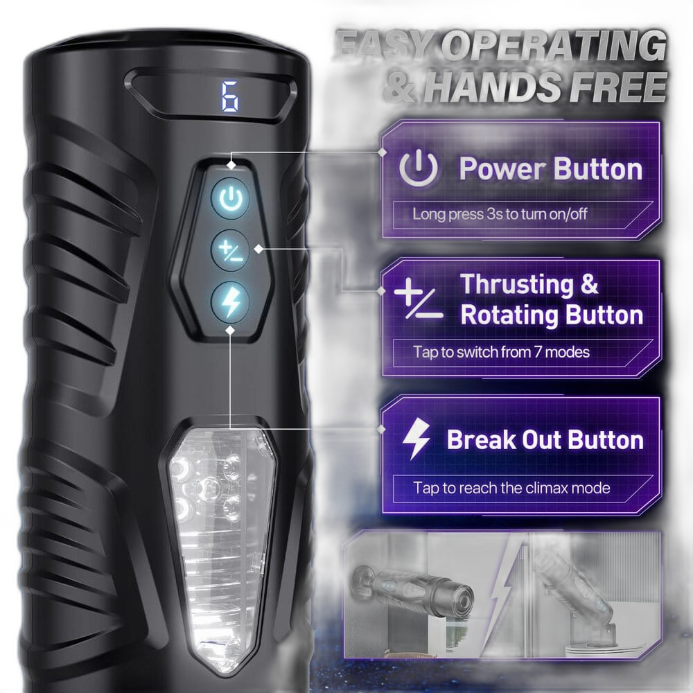 Black Warrior - Rotating Suction Masturbator - 3D Textured Sleeve