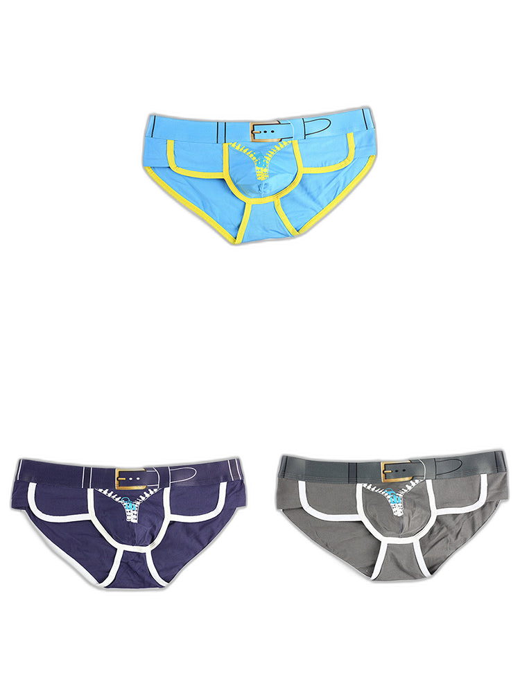 Zipper Belt Printed Cotton Pouch Briefs