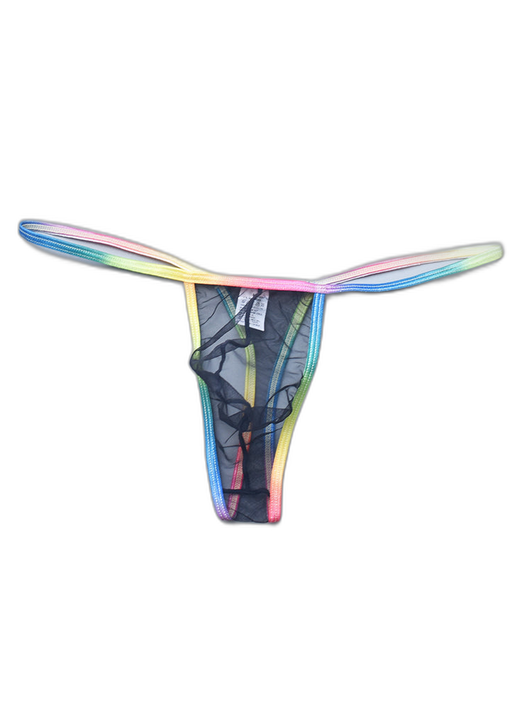 3-pack Men's Sexy Rainbow Transparent Convex Pouch Breathable Thong