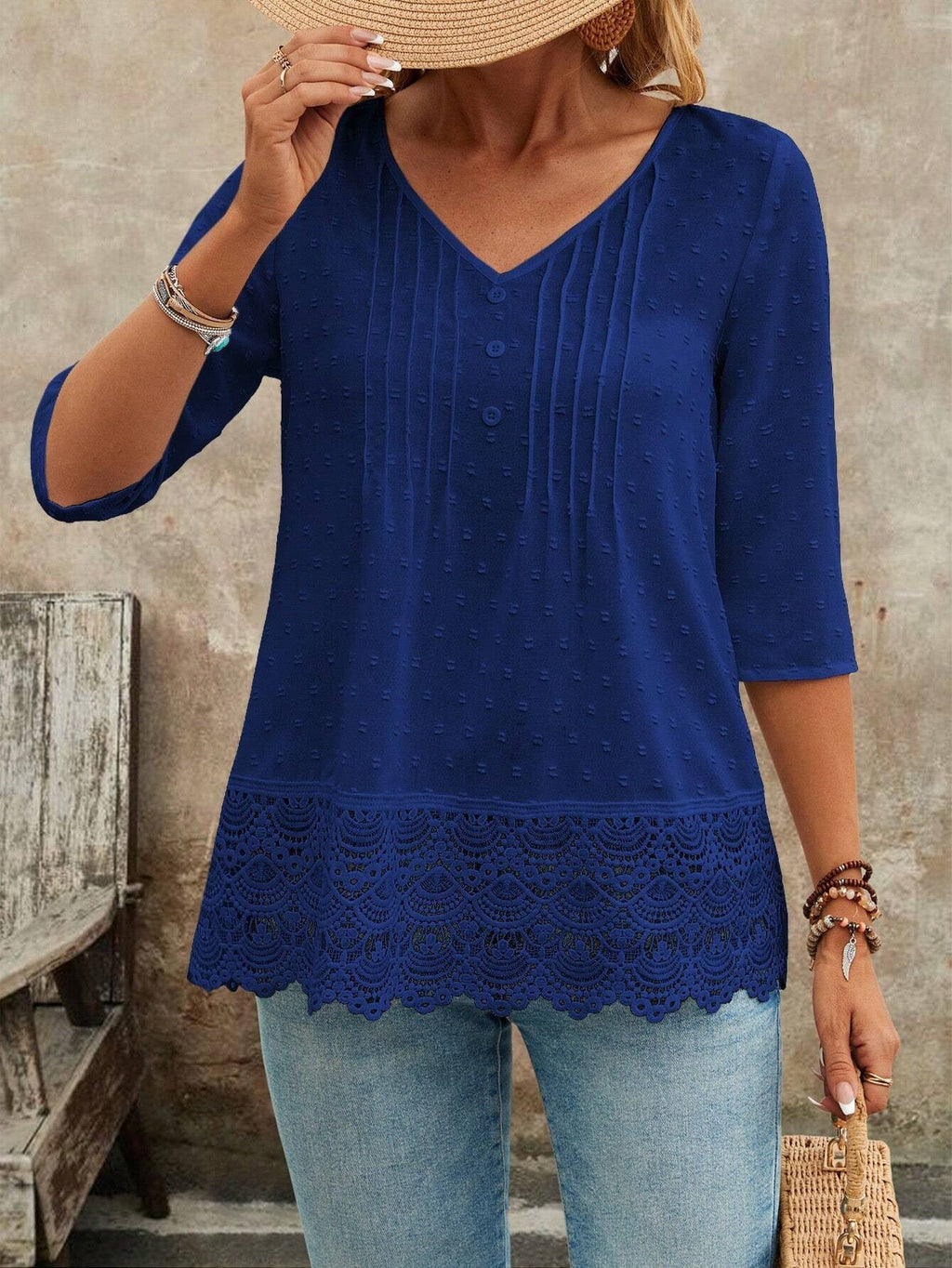Hollow-out Embroidered Casual Women's Blouse