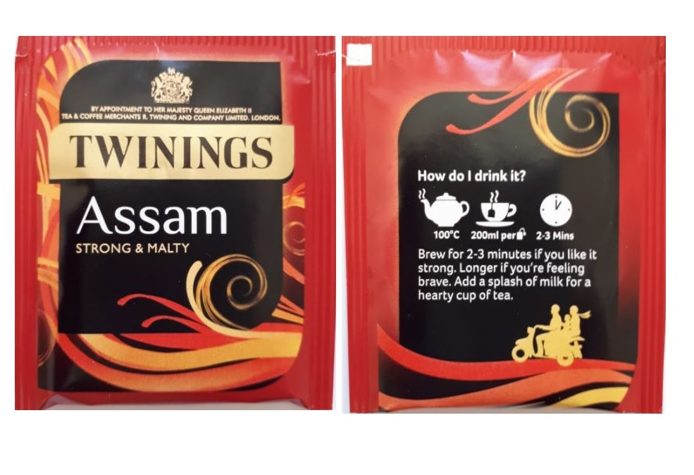 Twinings Assam Strong Black Tea Individually Wrapped Enveloped Bags Sachets Cup