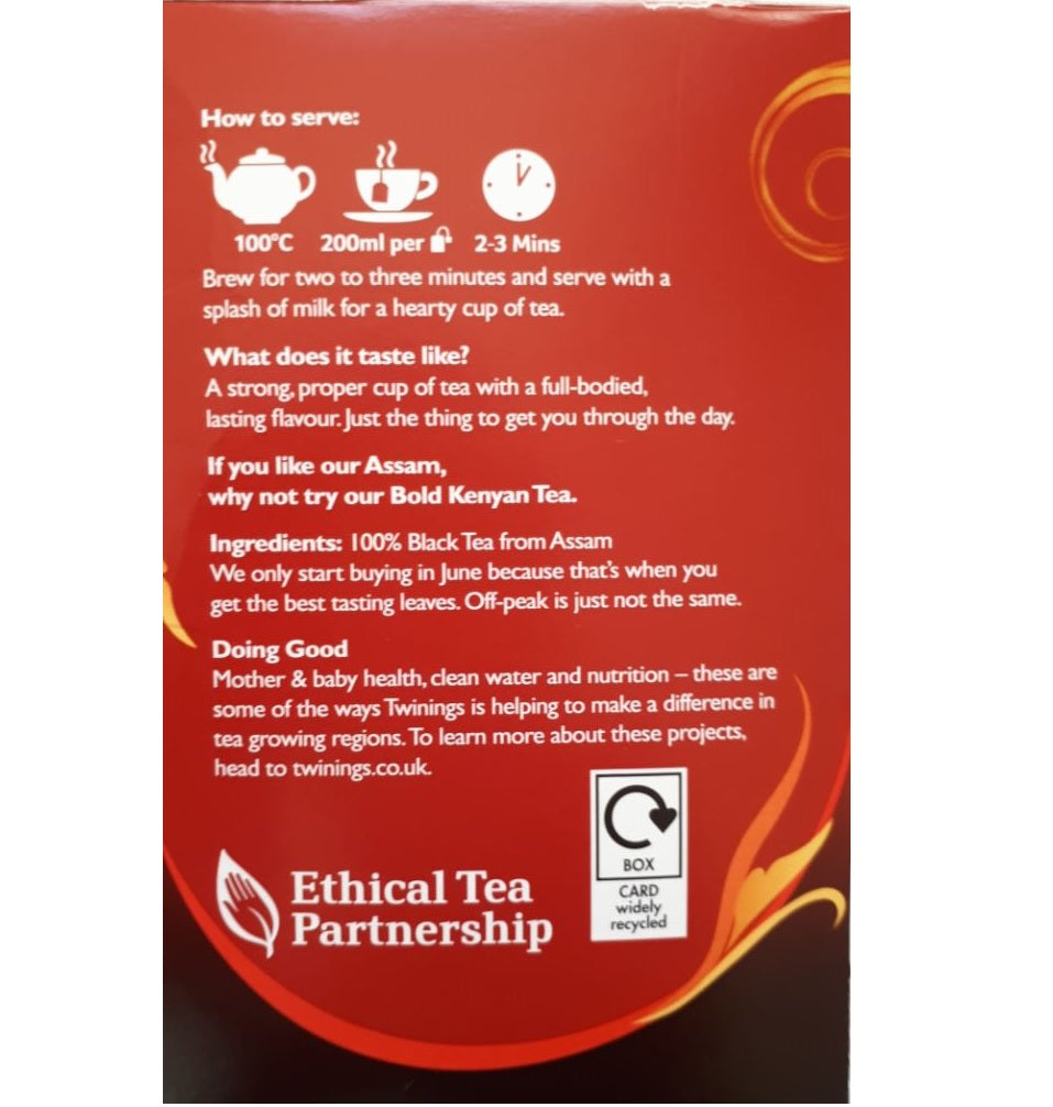 Twinings Assam Strong Black Tea Individually Wrapped Enveloped Bags Sachets Cup