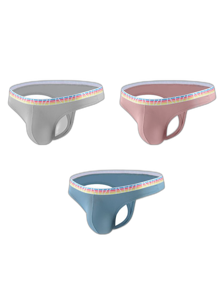 3 Pack Men's Ice Silk Middle-Rise Summer Thongs