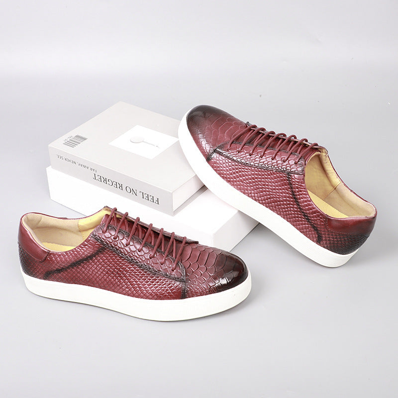 Lace-up Embossed Flat Casual Leather Shoes For Men