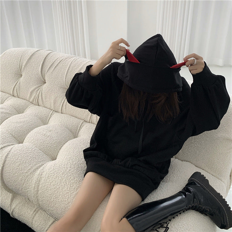 Winter hooded sweater black coat women loose