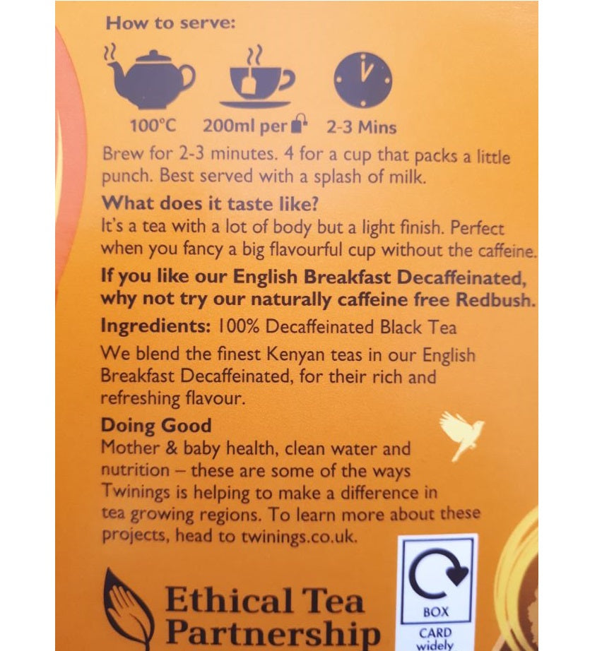 Twinings English Breakfast Decaffeinated Individually Enveloped Tea Bags