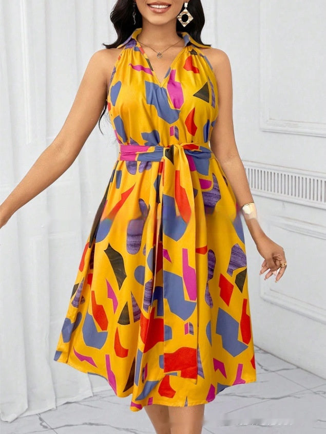 Women's Casual European And American-Style Printed Crew-Neck Dress