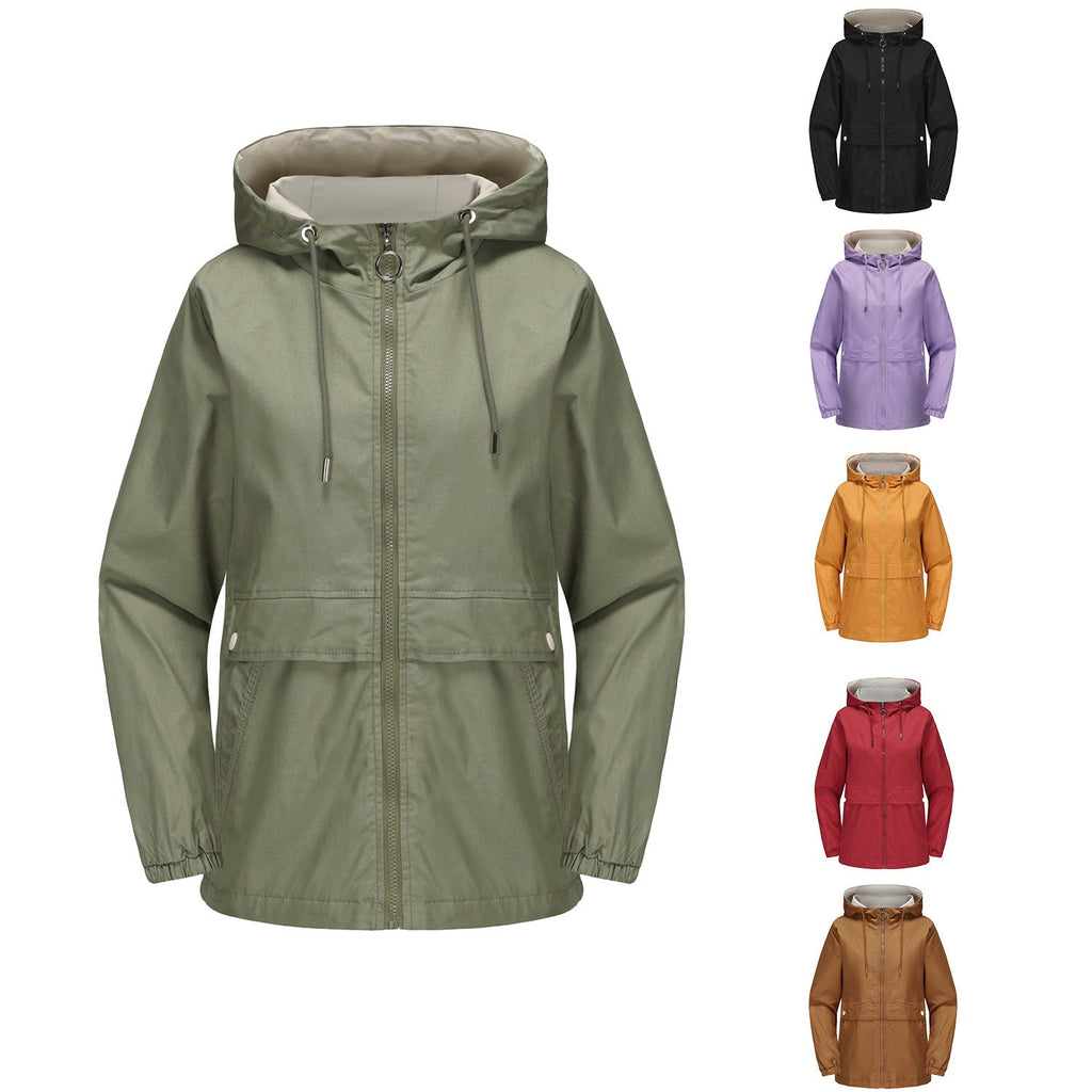 New Hooded Solid Color Trench Coat For Women