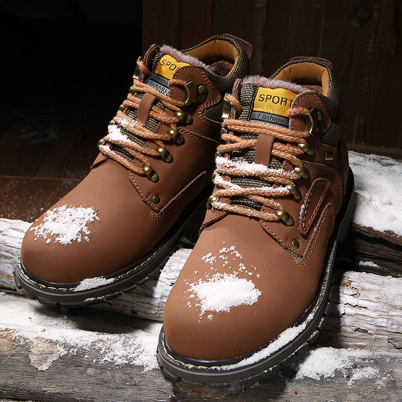 First Layer Cowhide High-Top Short Boots Plus Cotton Tooling Boots Casual Men's Shoes