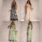 Women's Fashionable Casual V-Neck Printed Sleeveless Jumpsuit
