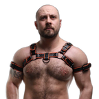 ruff GEAR Leather Bulldog Reflector Harness Black Neon Orange