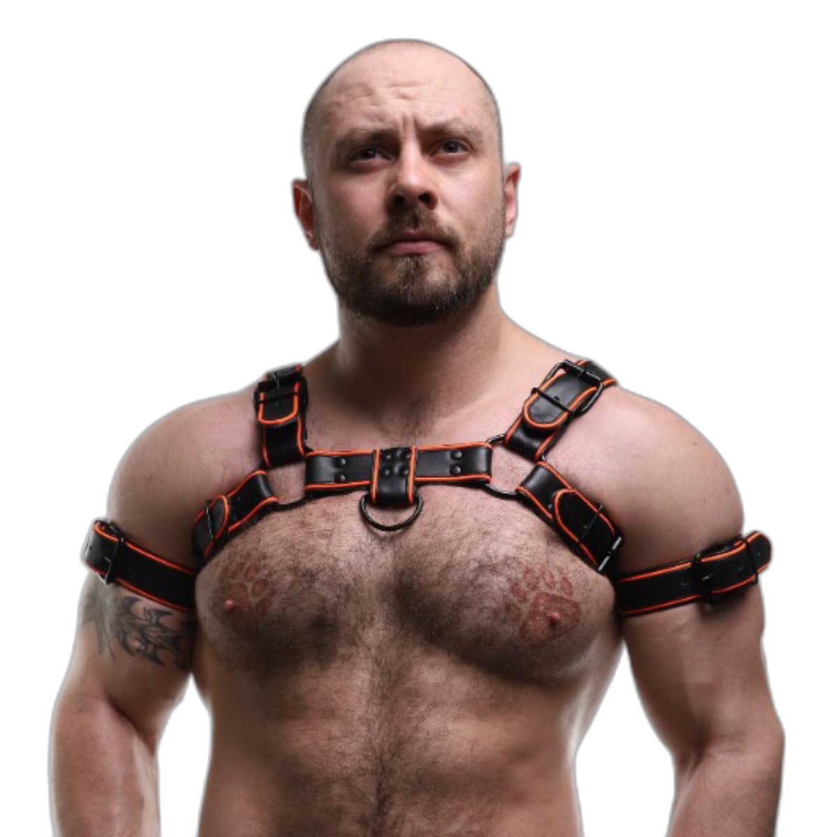 ruff GEAR Leather Bulldog Reflector Harness Black Neon Orange