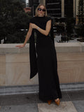 Black Backless Ribbon Dress