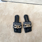 Flat Slippers with Black Metal Link Detail