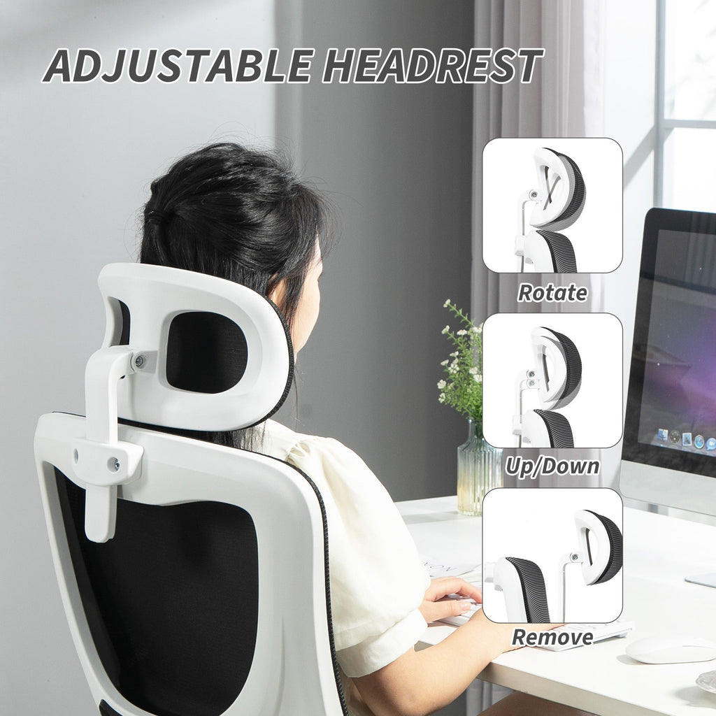 Vinsetto Ergonomic Office Chair, High Back Mesh Computer Desk Chair with Adjustable Headrest and Lumbar Support, Rotatable Armrests, Tilt Function for Home Office, Black