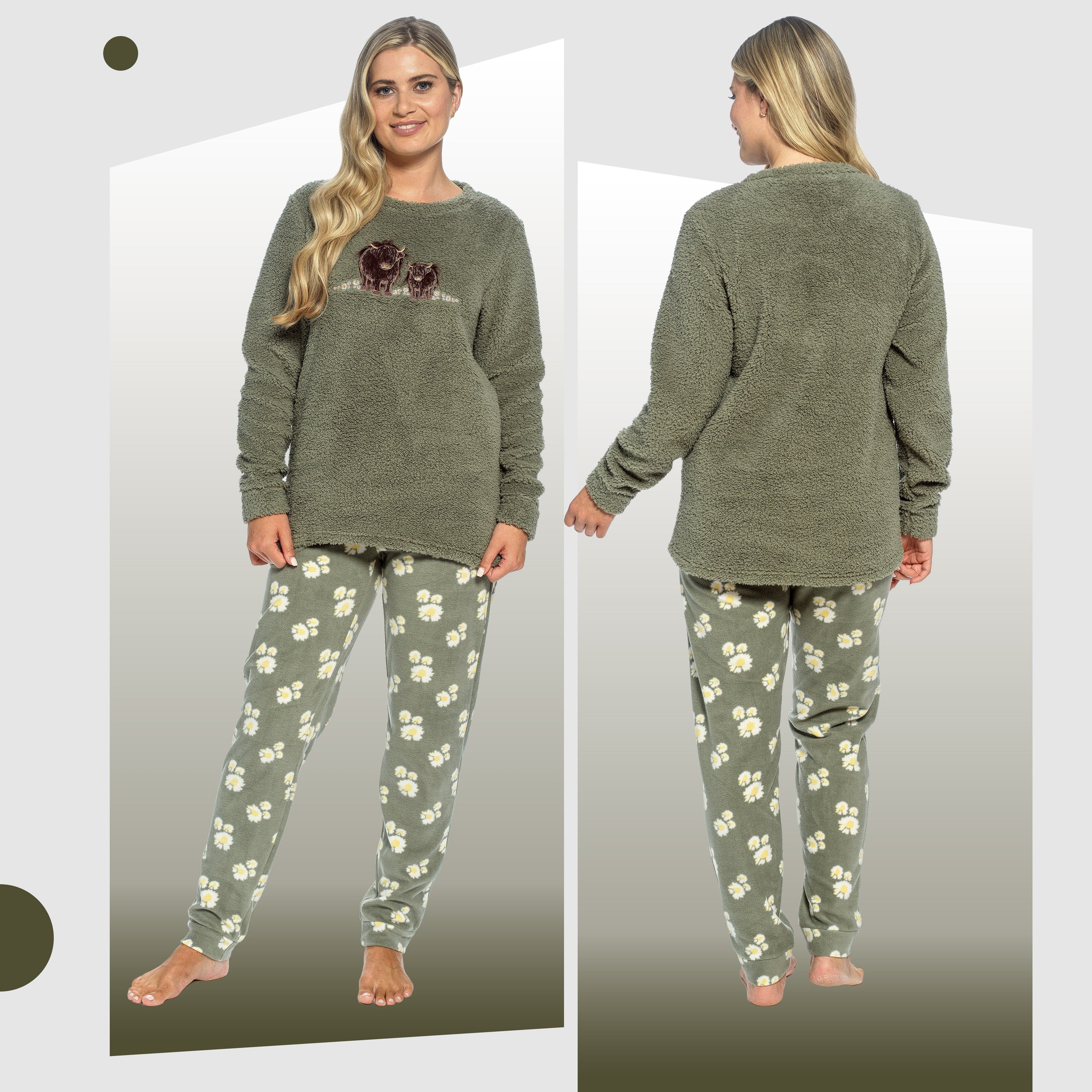 Daisy Dreamer Womens Highland Cow Print Cotton Jersey Pyjama Set Long Sleeve Lounge Wear