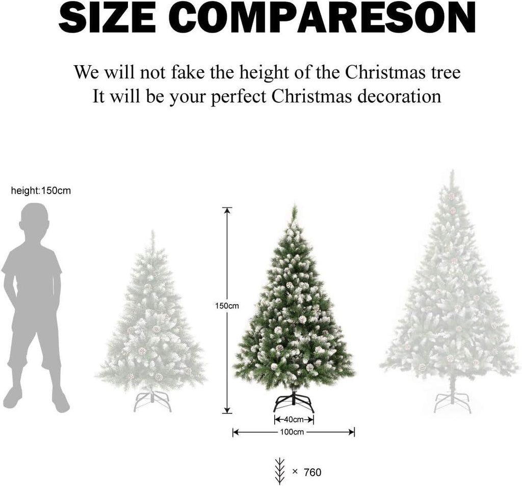 Artificial Christmas Tree 5FT Fold Out with Snow Pine Cones Indoor GIGALUMI