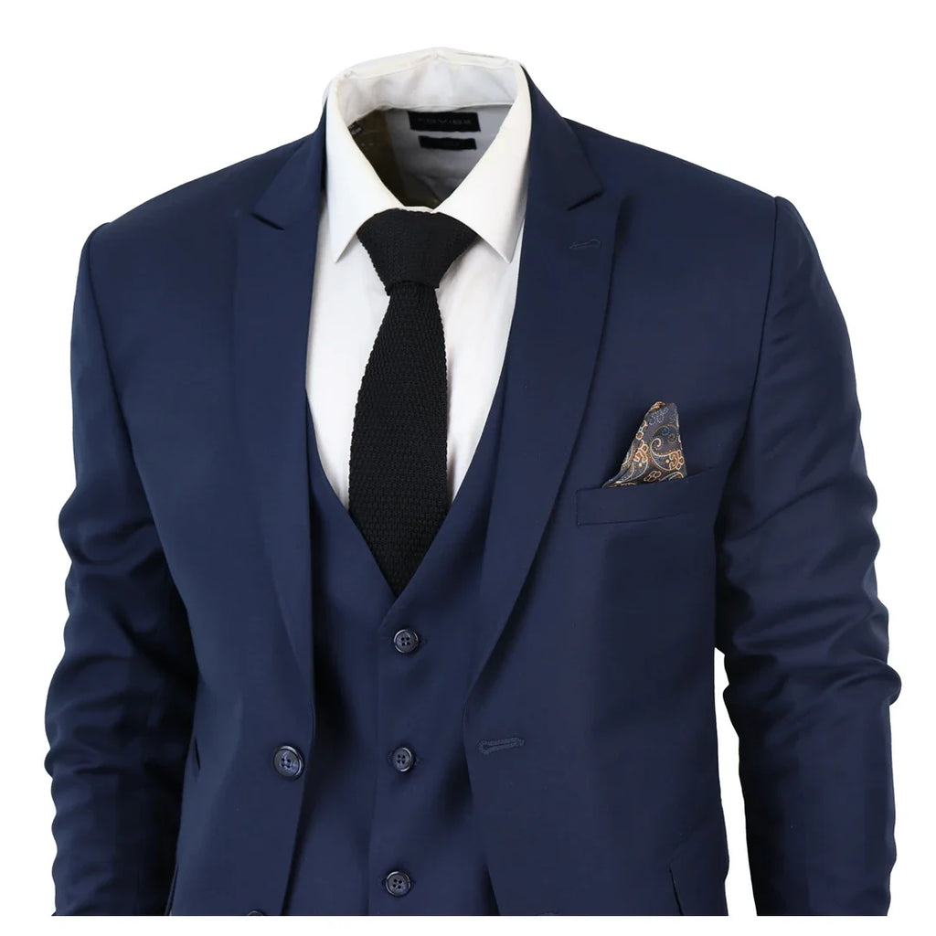 IM1 Men's Classic Plain Navy 3 Piece Suit