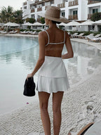 White Halter Top & Pleated Skirt Set