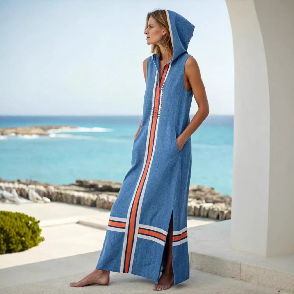 Women's Casual Sleeveless Split Dress With Two Pockets