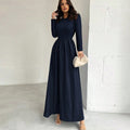 Elegant Long Sleeve Waist Cinching A Line Dress