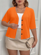 Elegant Half-Sleeve Slightly Stretchy Cardigan With Four Buttons