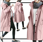 Casual Style Windbreaker Women's Mid-Length Waist Long-Sleeved Jacket