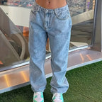 Loose Casual Straight-leg Jeans With Side Pockets For Women