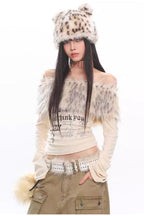 Off-shoulder Top With Fur Collar For Women Perfect