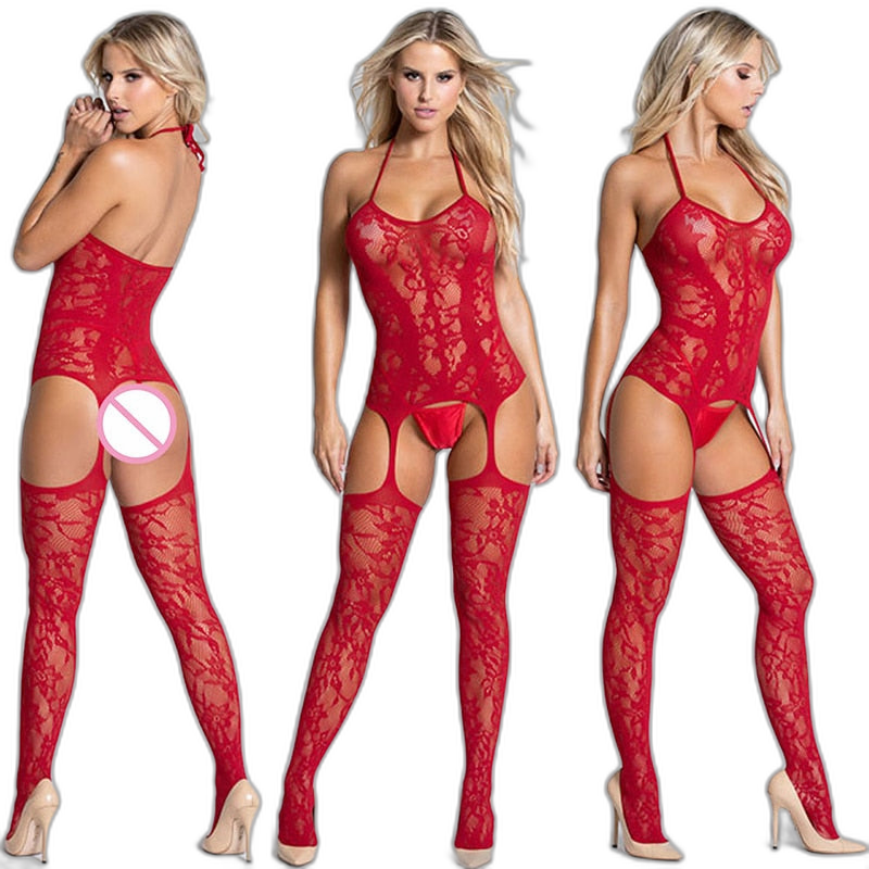 Front And Rear Cutout Mesh Bodysuit Lingerie