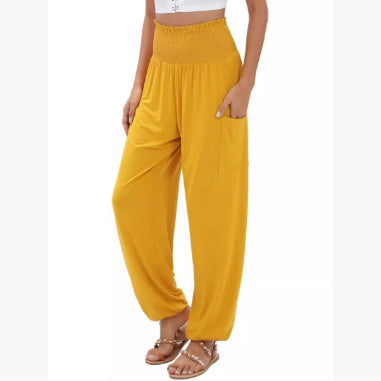 Elastic-waist High Waist Wide-leg Casual Trousers